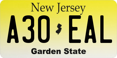 NJ license plate A30EAL