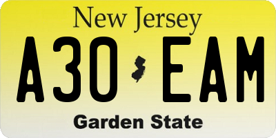 NJ license plate A30EAM