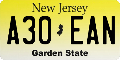 NJ license plate A30EAN