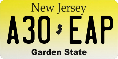 NJ license plate A30EAP