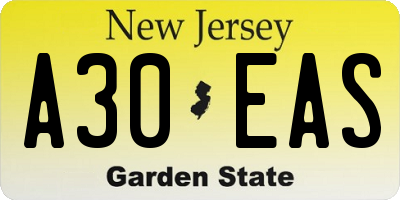 NJ license plate A30EAS