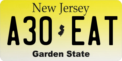 NJ license plate A30EAT