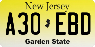 NJ license plate A30EBD