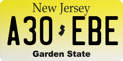 NJ license plate A30EBE
