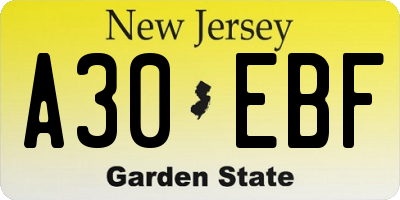 NJ license plate A30EBF