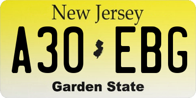 NJ license plate A30EBG