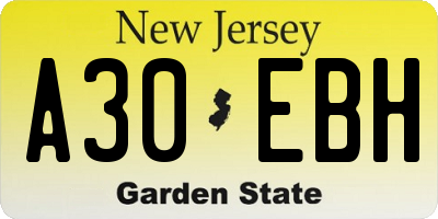 NJ license plate A30EBH
