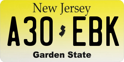 NJ license plate A30EBK