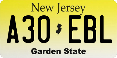 NJ license plate A30EBL