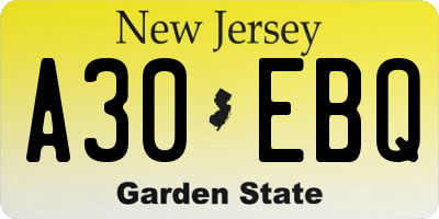 NJ license plate A30EBQ