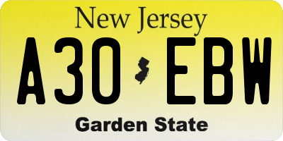NJ license plate A30EBW