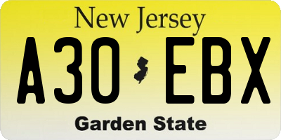 NJ license plate A30EBX