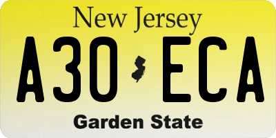 NJ license plate A30ECA