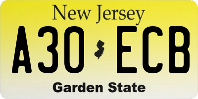 NJ license plate A30ECB