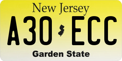 NJ license plate A30ECC
