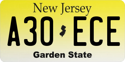 NJ license plate A30ECE