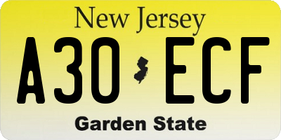 NJ license plate A30ECF