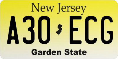 NJ license plate A30ECG
