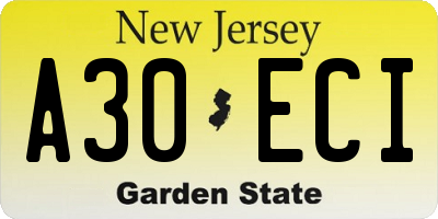NJ license plate A30ECI