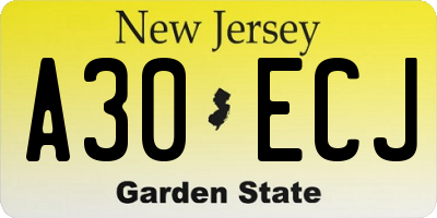 NJ license plate A30ECJ
