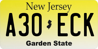 NJ license plate A30ECK