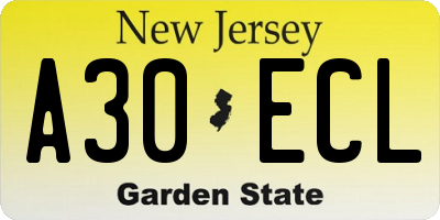 NJ license plate A30ECL
