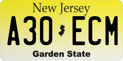 NJ license plate A30ECM