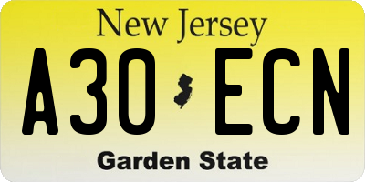 NJ license plate A30ECN