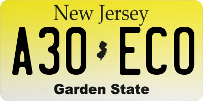 NJ license plate A30ECO