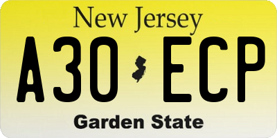 NJ license plate A30ECP