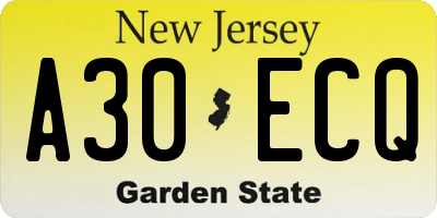 NJ license plate A30ECQ