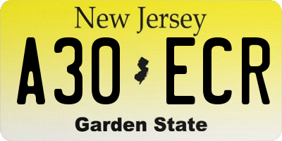NJ license plate A30ECR