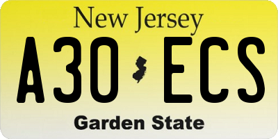 NJ license plate A30ECS