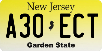NJ license plate A30ECT