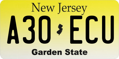 NJ license plate A30ECU