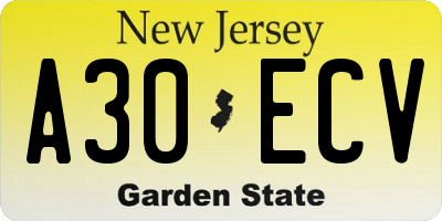 NJ license plate A30ECV