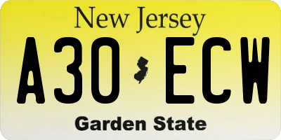 NJ license plate A30ECW
