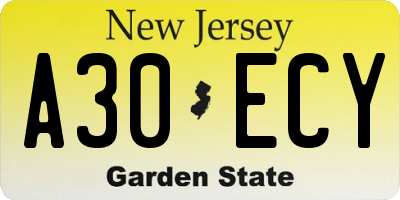 NJ license plate A30ECY