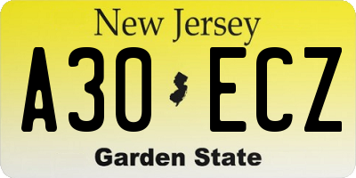 NJ license plate A30ECZ