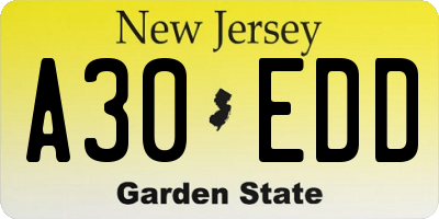 NJ license plate A30EDD