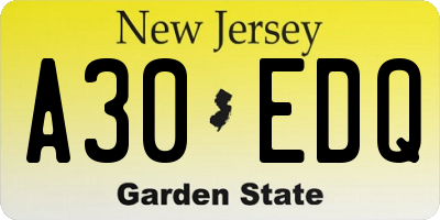 NJ license plate A30EDQ