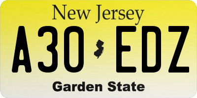 NJ license plate A30EDZ