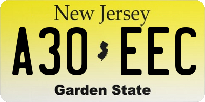 NJ license plate A30EEC