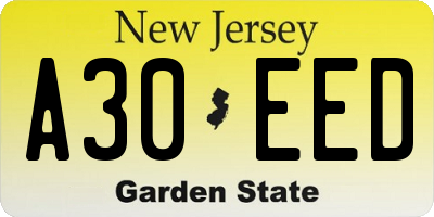 NJ license plate A30EED