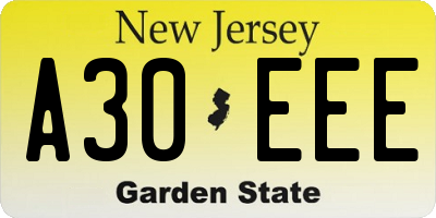 NJ license plate A30EEE