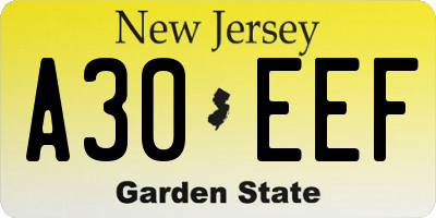 NJ license plate A30EEF
