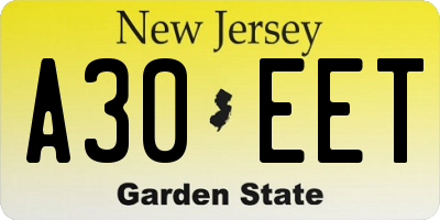NJ license plate A30EET