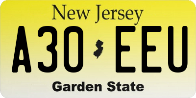NJ license plate A30EEU