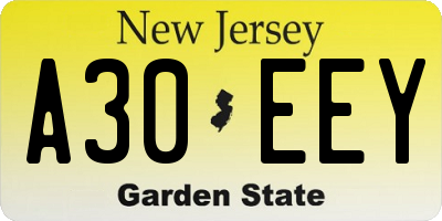 NJ license plate A30EEY