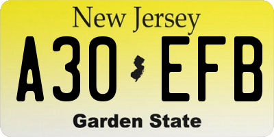 NJ license plate A30EFB